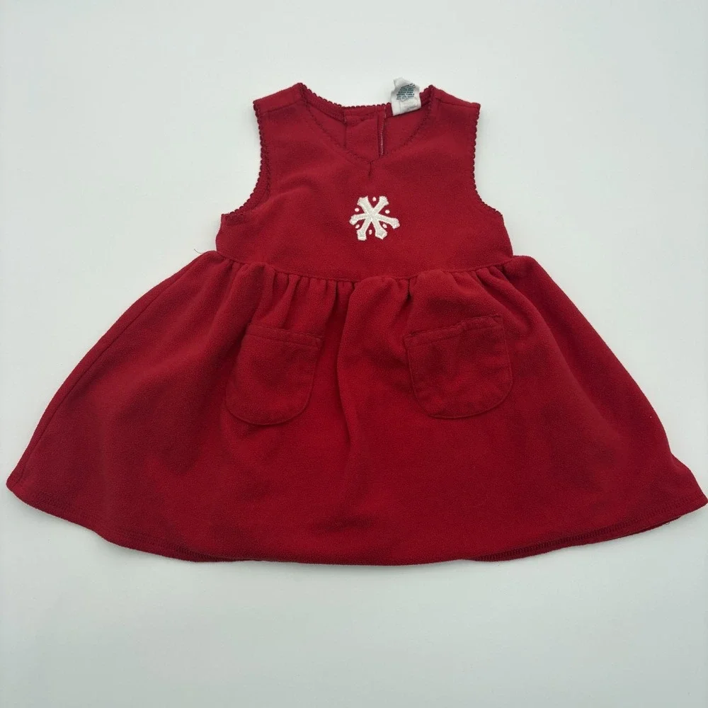 Vintage Baby Gap Dress Girls 9-12M Red Fleece Snowflake Sleeveless 90s Holiday